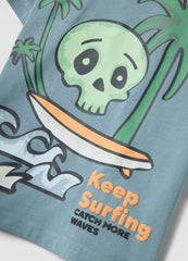 OVS Blue Pure Cotton Boys’ T-Shirt With Surf Print, Regular Fit