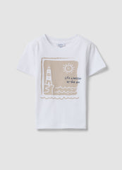 OVS White Organic Cotton Short-Sleeve Printed T-Shirt