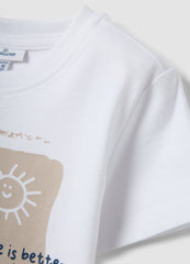 OVS White Organic Cotton Short-Sleeve Printed T-Shirt
