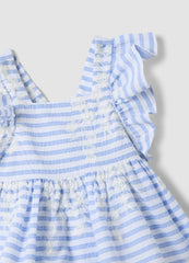OVS Multicoloured Striped Pure Cotton Dress With Ruffles For Baby Girls, Wide Fit