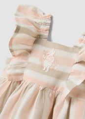 OVS Pink Striped Cotton And Linen-Blend Dress With Ruffles