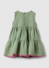 OVS Green Pure Cotton Mini Dress With Floral Embroidery
