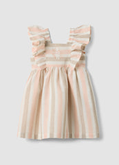 OVS Pink Striped Cotton And Linen-Blend Dress With Ruffles