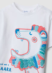 OVS White And Blue Pure Cotton T-Shirt And Shorts Set For Boys, Regular Fit