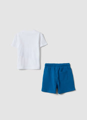 OVS White And Blue Pure Cotton T-Shirt And Shorts Set For Boys, Regular Fit