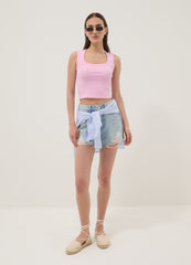 OVS Pink Cropped Stretch-Cotton Tank Top