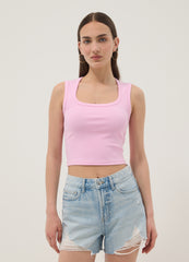 OVS Pink Cropped Stretch-Cotton Tank Top