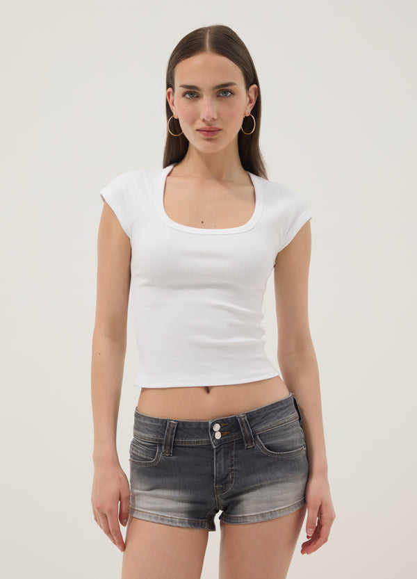 OVS White Short-Sleeve Stretch Cotton T-Shirt
