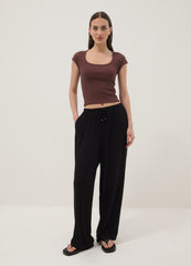 OVS Brown Short-Sleeve Stretch-Cotton T-Shirt