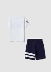 OVS White And Blue Pure Cotton Set With T-Shirt And Shorts