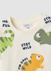 OVS White And Green Pure Cotton Set With T-Shirt And Shorts