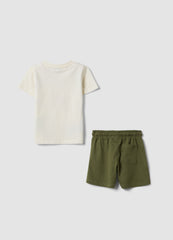 OVS White And Green Pure Cotton Set With T-Shirt And Shorts