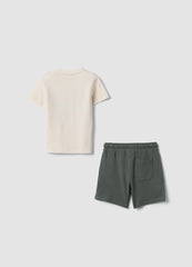 OVS Beige Pure Cotton T-Shirt And Shorts Set For Baby Boy, Regular Fit