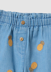 OVS Sky-Blue Pure Cotton Shorts With Embroidery