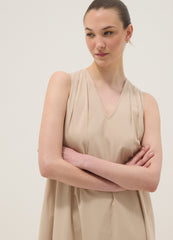 OVS Beige Midi Dress In Pure Cotton With V-Neck