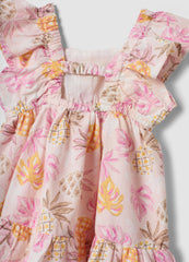 OVS Pink Pure Cotton Dress With Tropical Print