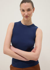 OVS Blue Fitted Ribbed Stretch-Cotton Tank Top