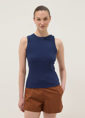 OVS Blue Fitted Ribbed Stretch-Cotton Tank Top