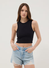 OVS Black Cropped Stretch Cotton Tank Top