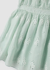 OVS Green Broderie Anglaise Viscose And Cotton Blend Dress For Girls, Regular Fit