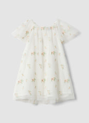 OVS White Girls’ Dress With Floral Embroidery, Regular Fit