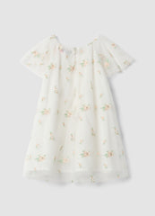 OVS White Girls’ Dress With Floral Embroidery, Regular Fit
