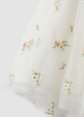 OVS White Girls’ Dress With Floral Embroidery, Regular Fit