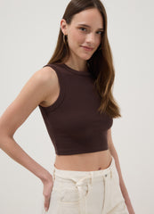 OVS Brown Cotton-Stretch Cropped Tank Top