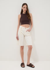 OVS Brown Cotton-Stretch Cropped Tank Top