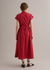 OVS Red Pure Cotton Midi Dress With Printed Pattern