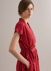 OVS Red Pure Cotton Midi Dress With Printed Pattern