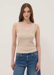 OVS Beige Pure Cotton Ribbed Vest Top, Regular Fit