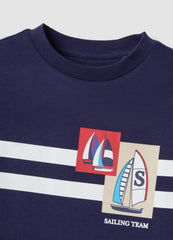 OVS Blue And Beige Pure Cotton Set With T-Shirt And Shorts For Boys, Regular Fit