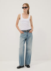 OVS White Fitted Stretch-Cotton Tank Top