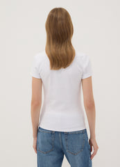 OVS White Stretch Cotton Polo Shirt With Open V-Neck, Regular Fit