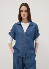 OVS Blue Pure Lyocell Short-Sleeved Shirt
