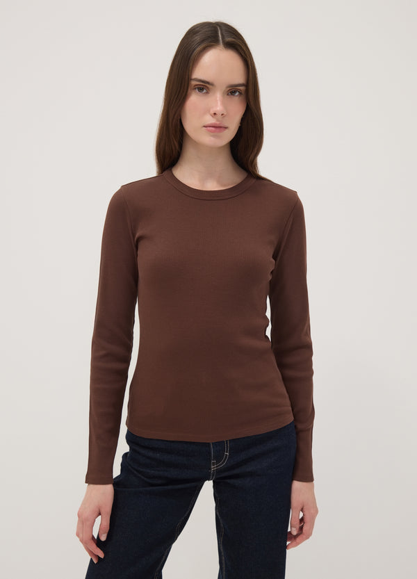 OVS Brown Long-Sleeve Pure Cotton T-Shirt