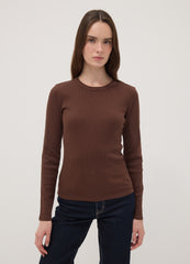 OVS Brown Long-Sleeve Pure Cotton T-Shirt