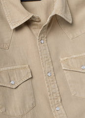 OVS Beige Pure Cotton Shirt With Snap Buttons, Regular Fit