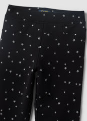 OVS Black Flared Stretch-Cotton Star-Print Trousers For Girls