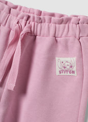 OVS Pink Pure Cotton Tracksuit With Lilo & Stitch Embroidery For Girls