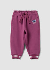 OVS Purple Pure Cotton Jogger Trousers With Lilo & Stitch Embroidery For Baby Girl