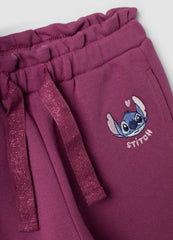 OVS Purple Pure Cotton Jogger Trousers With Lilo & Stitch Embroidery For Baby Girl