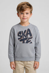 OVS Grey Oversized Pure Cotton Hoodie With Print And Kangaroo Pocket For Boys