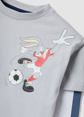 OVS Grey Pure Cotton Long-Sleeve Looney Tunes Print T-Shirt For Boys