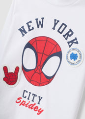 OVS White Long-Sleeve Pure Cotton T-Shirt With Spidey Print For Boys