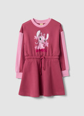 OVS Girls’ Pink Cotton-Blend Dress With Lilo & Stitch Print