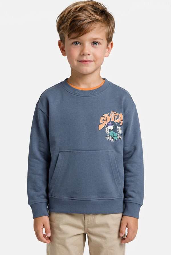 OVS Grey Oversized Pure Cotton Hoodie With Print And Kangaroo Pocket For Boys