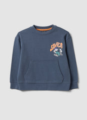 OVS Grey Oversized Pure Cotton Hoodie With Print And Kangaroo Pocket For Boys