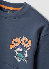 OVS Grey Oversized Pure Cotton Hoodie With Print And Kangaroo Pocket For Boys